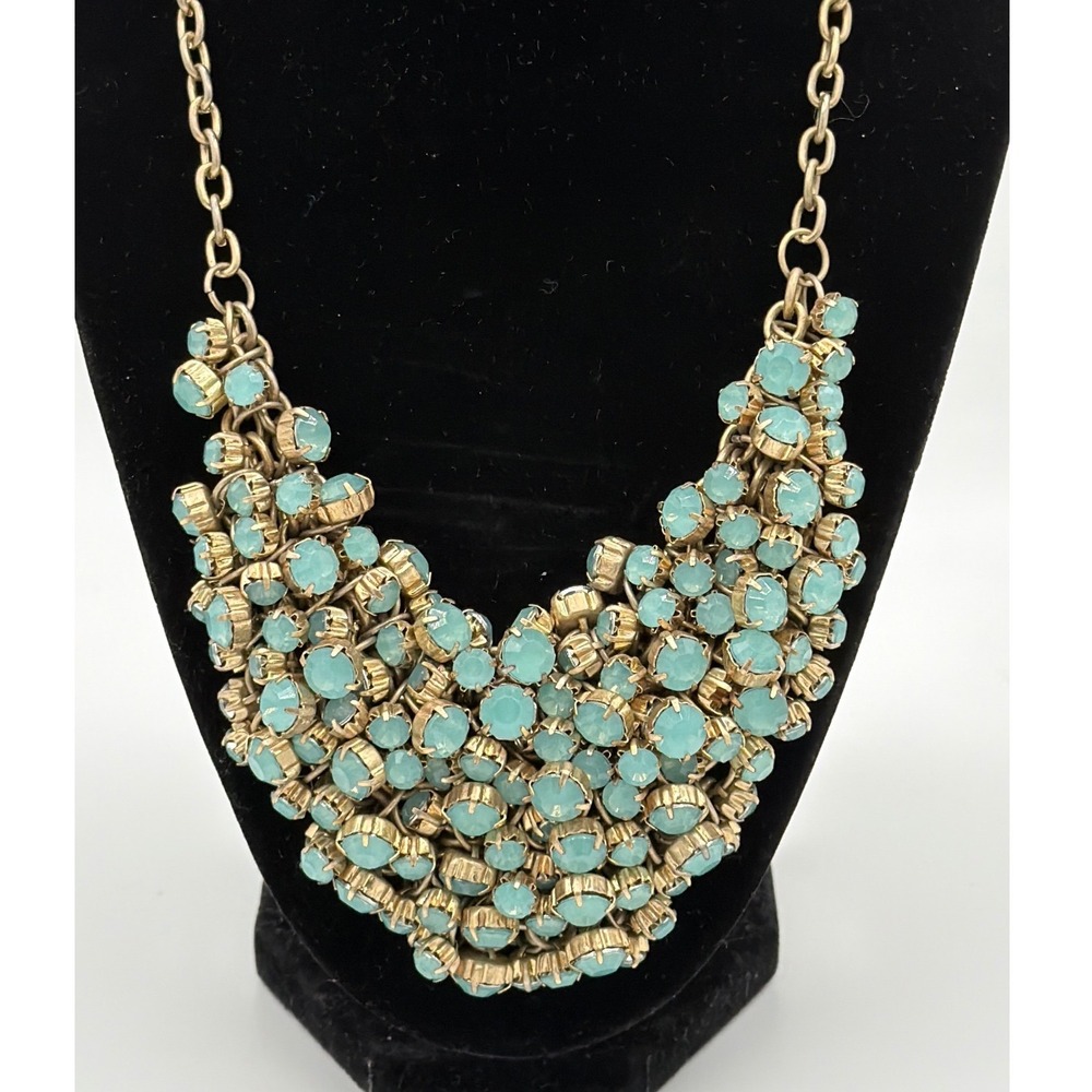 Banana Republic Mint Green Crystal Cluster Bib Necklace Waterfall Statement 18"